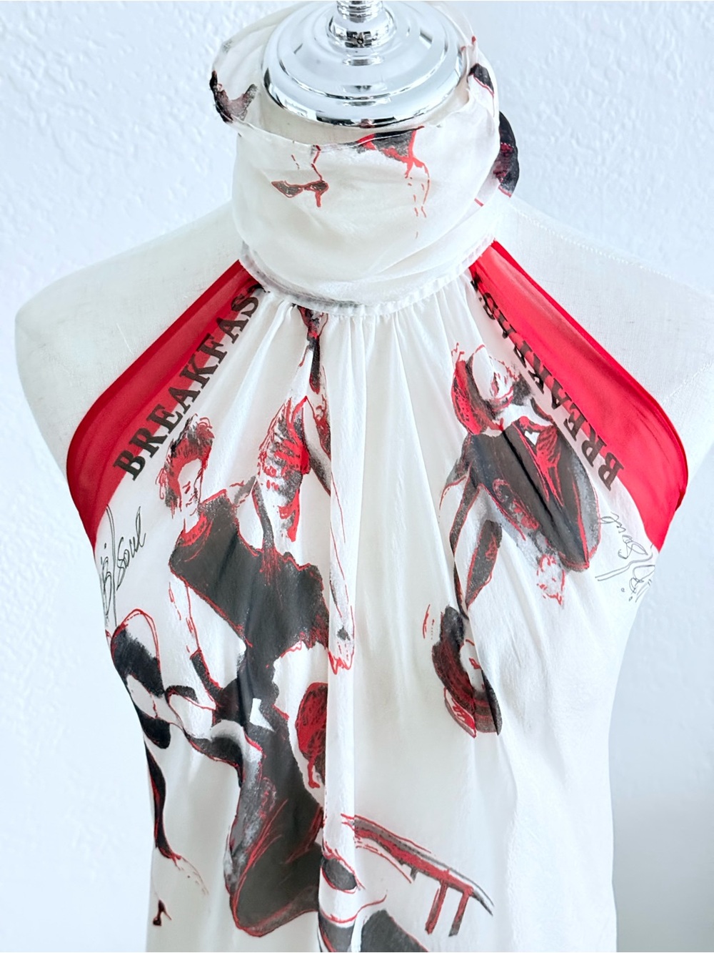 Rare Editorial VTG AB/SOUL Italy Silk Y2K Graphic Halter Dress Tunic Euro-Chic - Picture 10 of 16